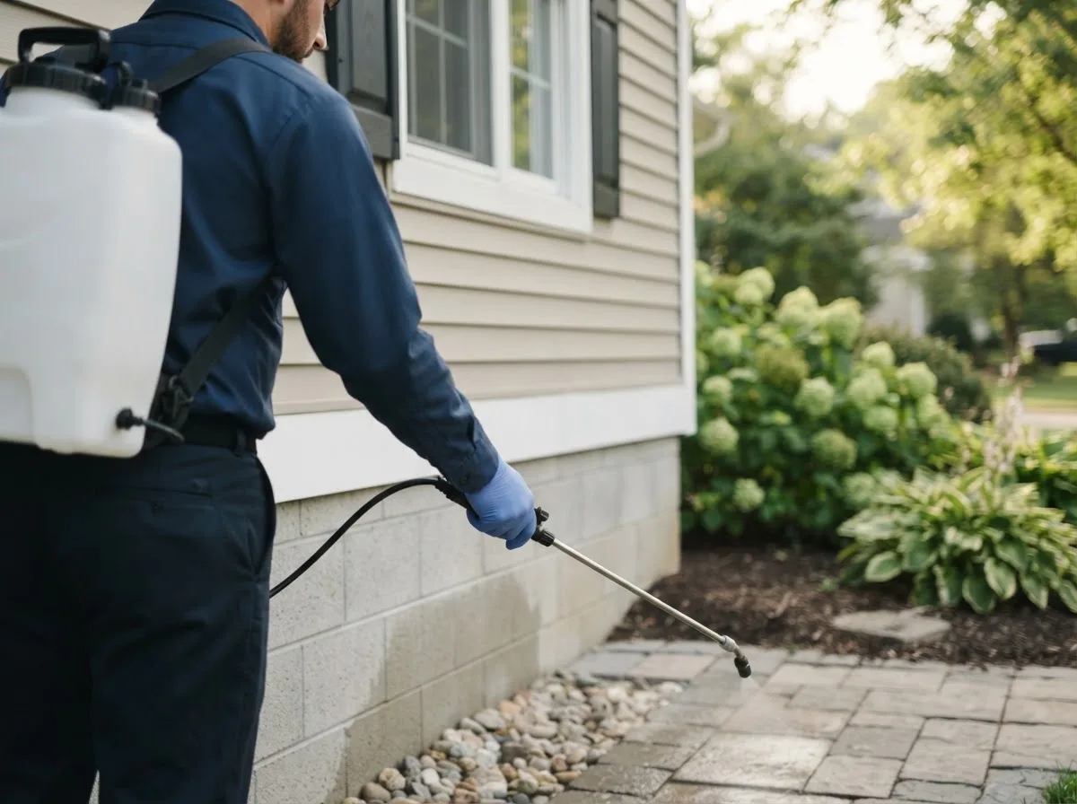 Pest control technician inspecting a home in Maple Heights, OH